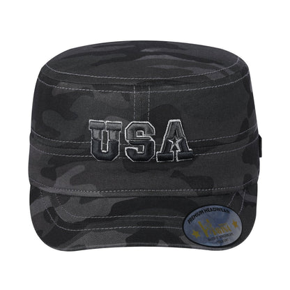 USA Military Hat with Black Camo front and Black Camo back