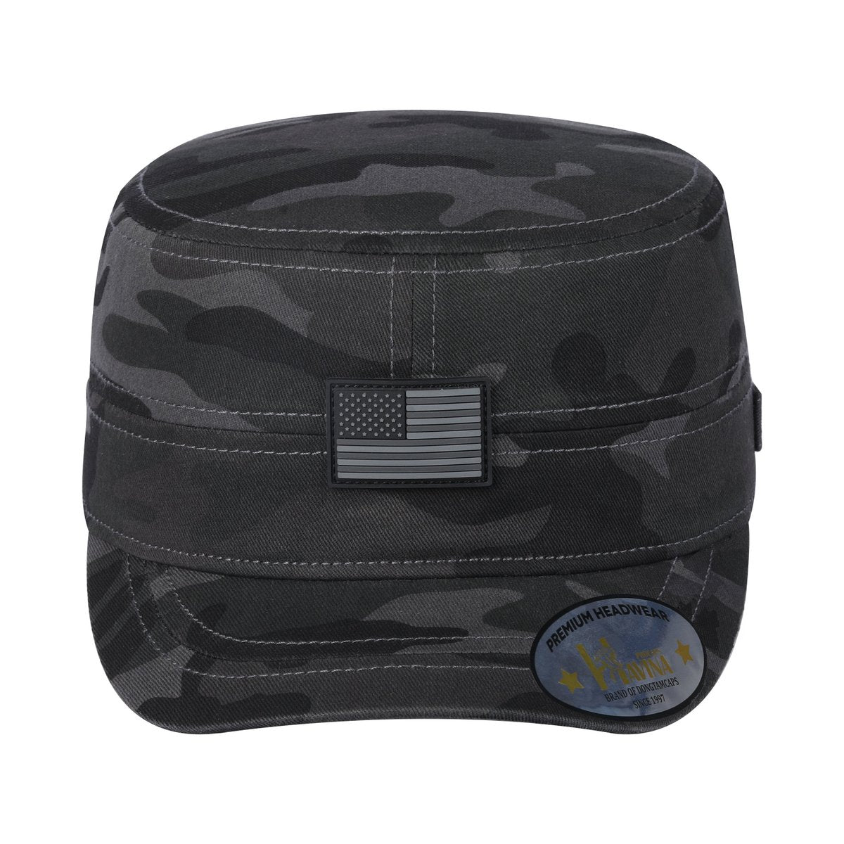 Rubber the US Flag Military Hat with Black Camo front and Black Camo back
