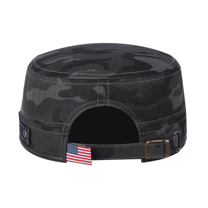 Rubber the US Flag Military Hat with Black Camo front and Black Camo back