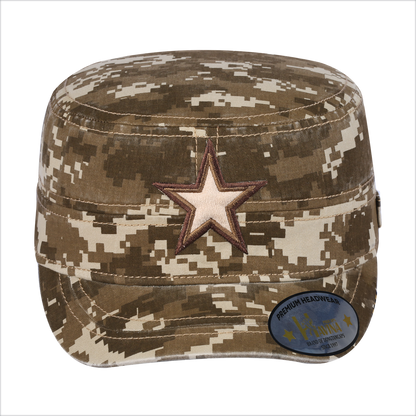Star Military Hat with Khaki Camo front and Khaki Camo back