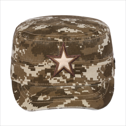 Star Military Hat with Khaki Camo front and Khaki Camo back