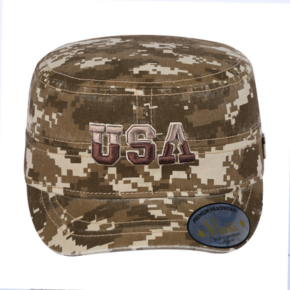 USA Military Hat with Khaki Camo front and Khaki Camo back