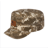 Leather the US Flag Military Hat with Khaki Camo front and Khaki Camo back