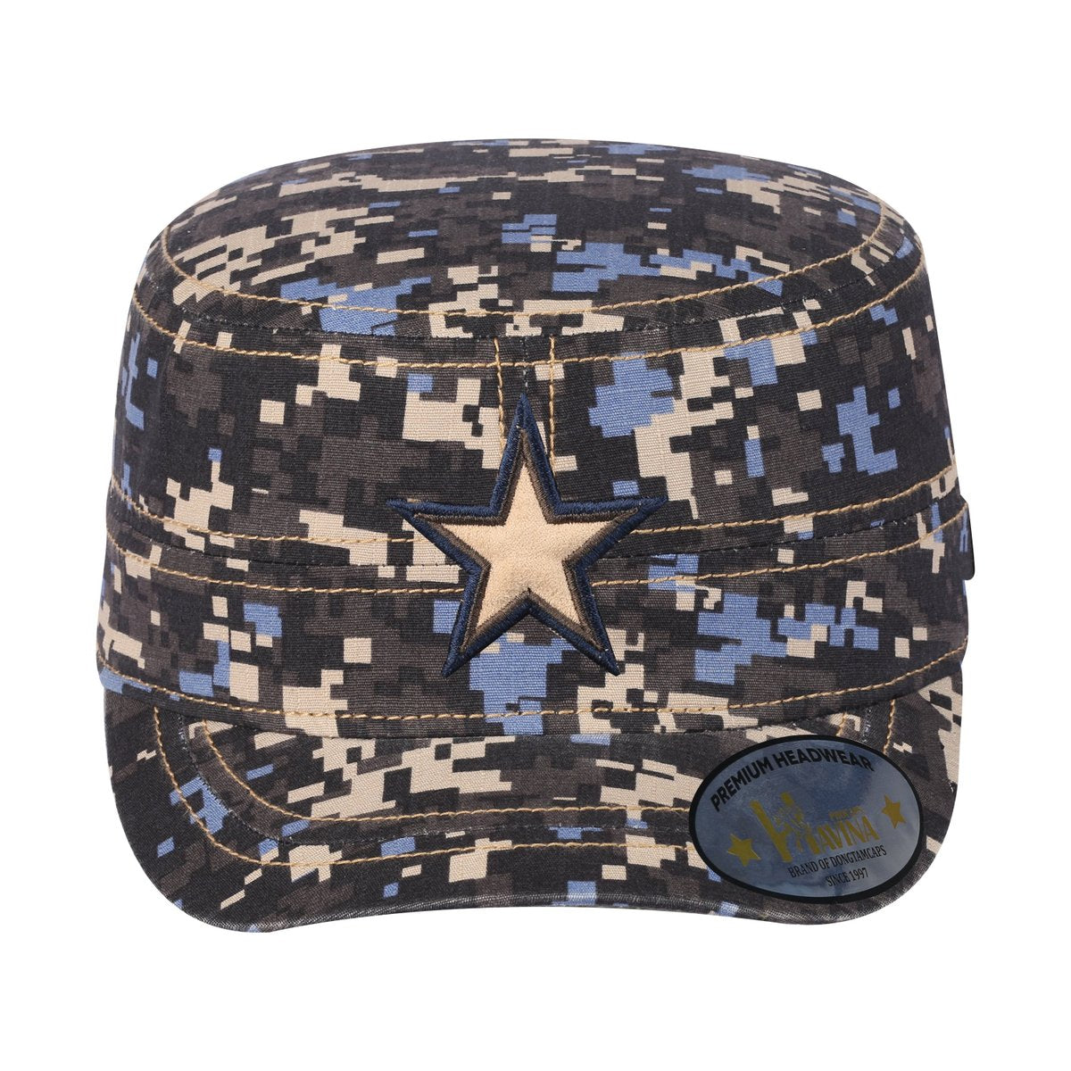 Star Military Hat with Navy Camo front and Navy Camo back