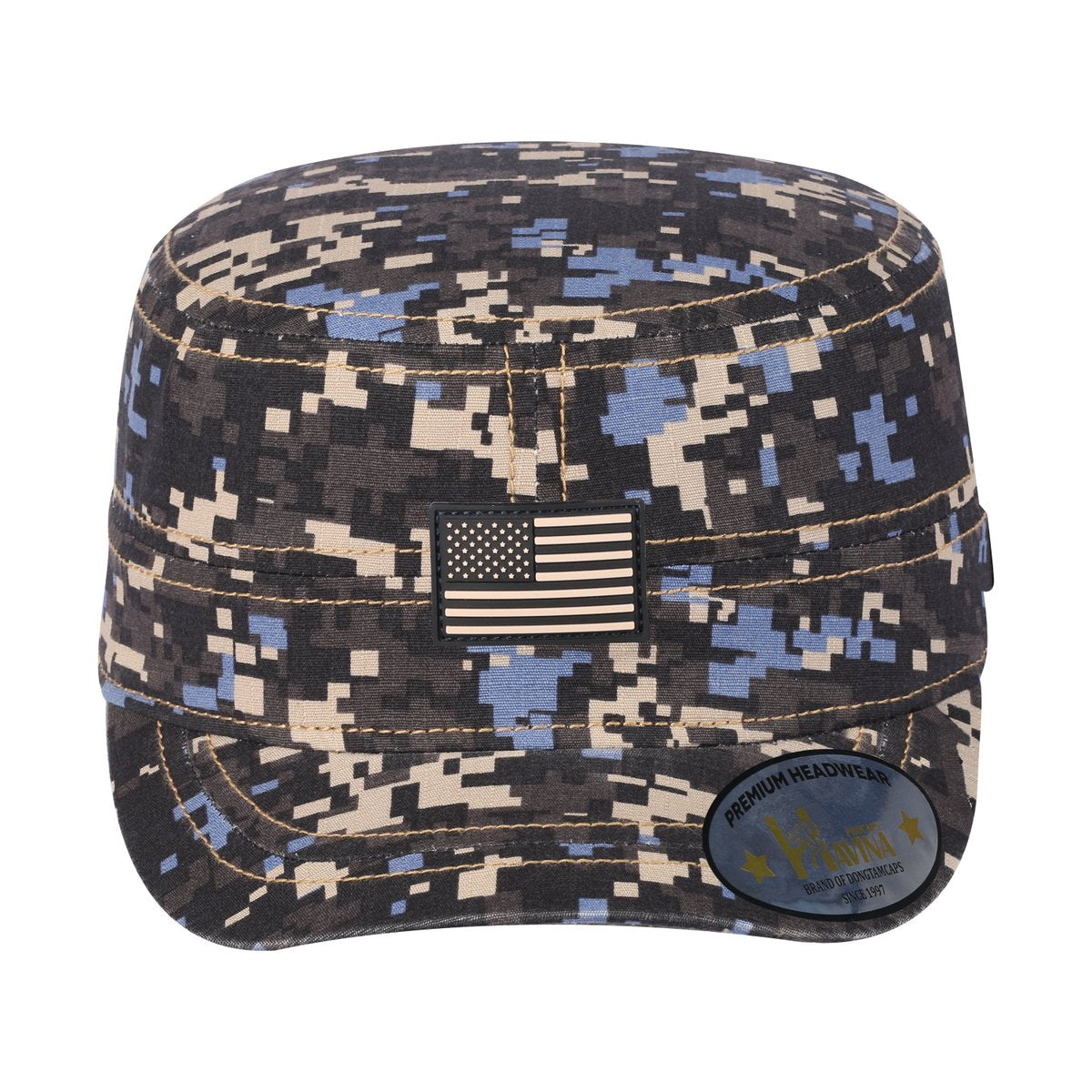 Rubber the US Flag Military Hat with Navy Camo front and Navy Camo back