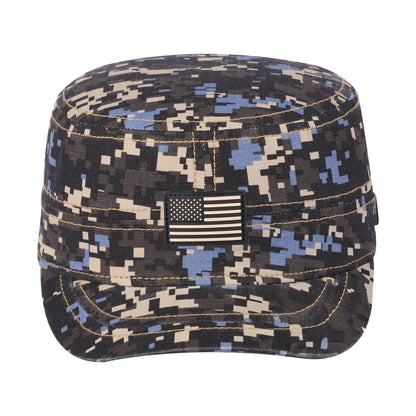 Rubber the US Flag Military Hat with Navy Camo front and Navy Camo back