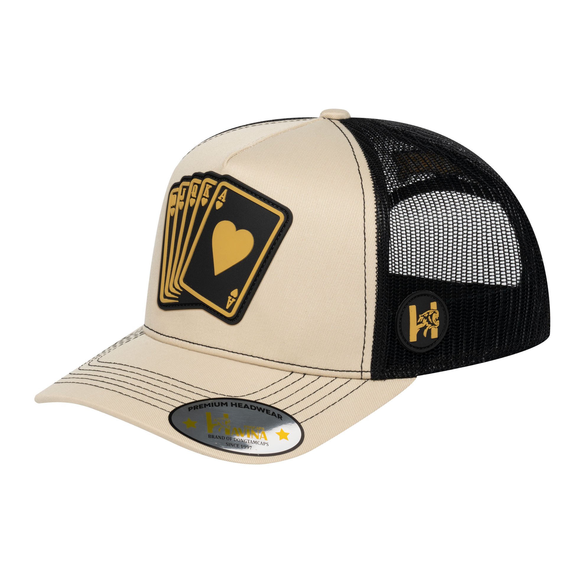 Poker 5-Panel Trucker Hat with Beige front and Black back - POKER1