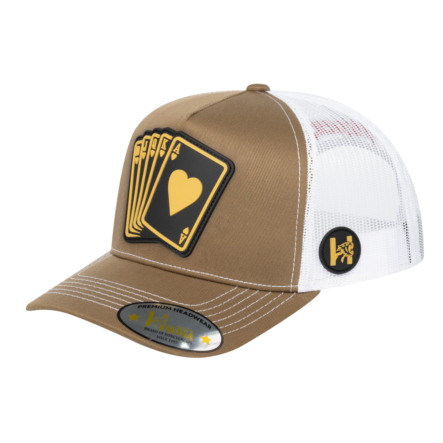 Poker 5-Panel Trucker Hat with Beige front and White back - POKER1