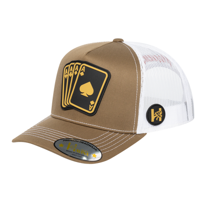 Winner 5-Panel Trucker Hat with Beige front and White back - WINNER1