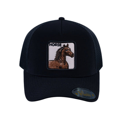 Horse V2 5-Panel Trucker Hat with Black front and Black back