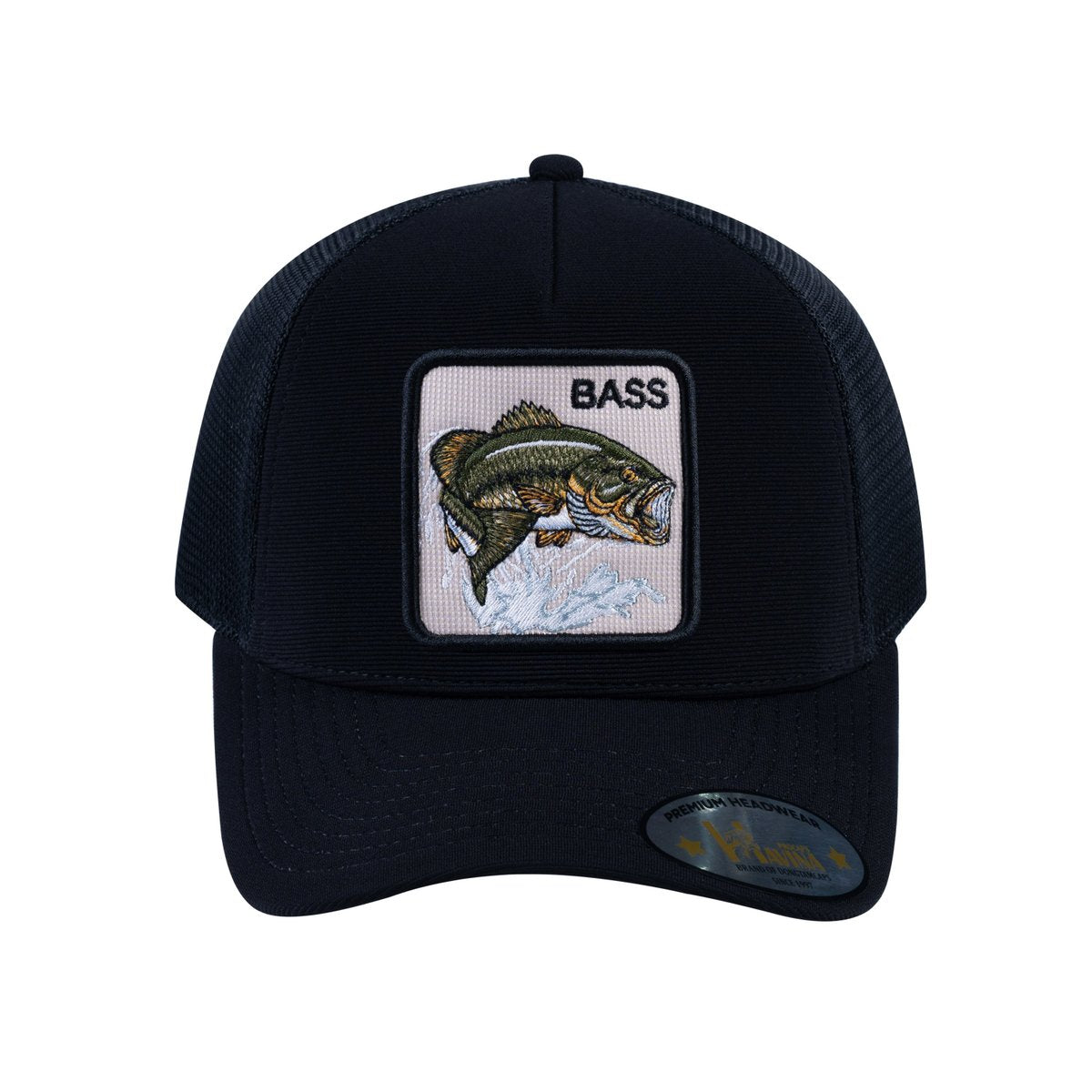Bass V2 5-Panel Trucker Hat with Black front and Black back