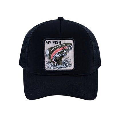 Salmon V2 5-Panel Trucker Hat with Black front and Black back