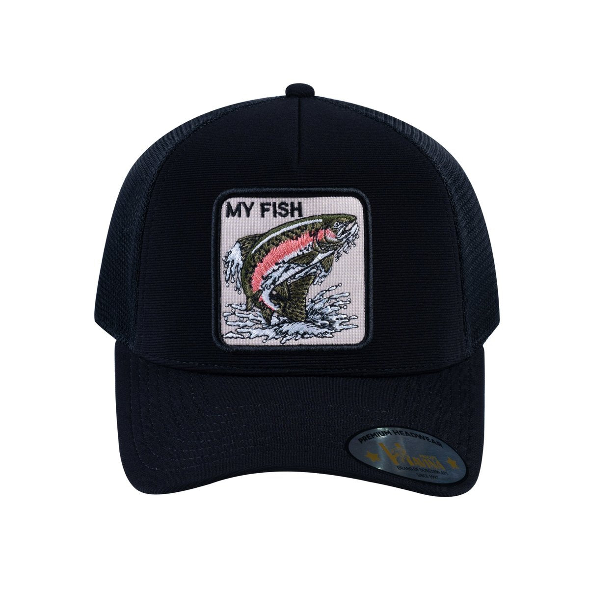 Salmon V2 5-Panel Trucker Hat with Black front and Black back