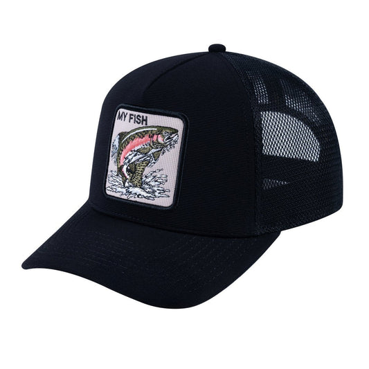Salmon V2 5-Panel Trucker Hat with Black front and Black back