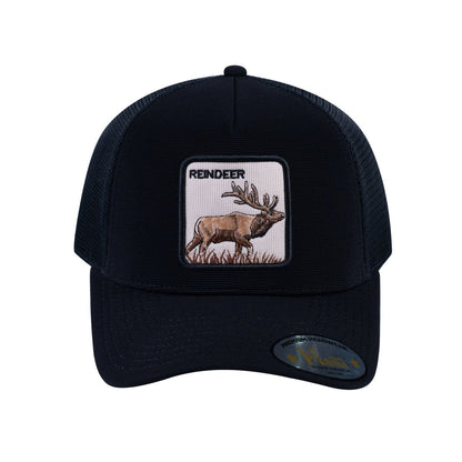 Reindeer V2 5-Panel Trucker Hat with Black front and Black back