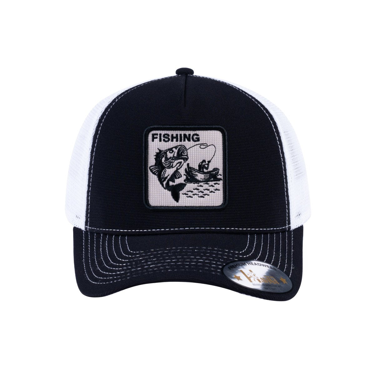Fishing V2 5-Panel Trucker Hat with Black front and White back
