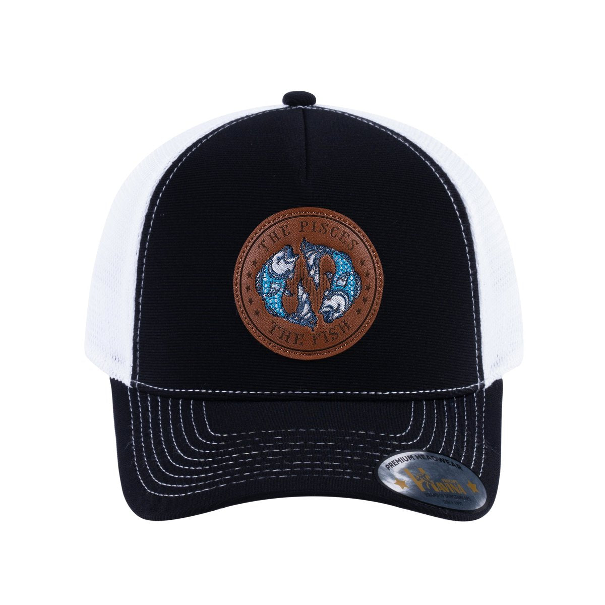 Pisces Zodiac V2 5-Panel Trucker Hat with Black front and White back