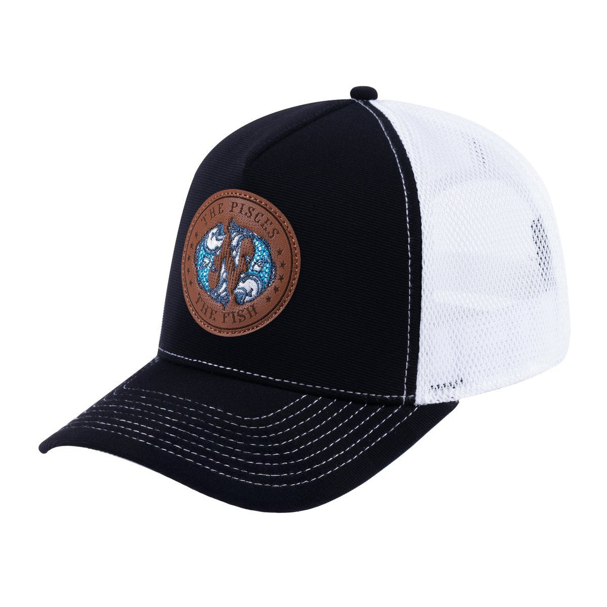 Pisces Zodiac V2 5-Panel Trucker Hat with Black front and White back