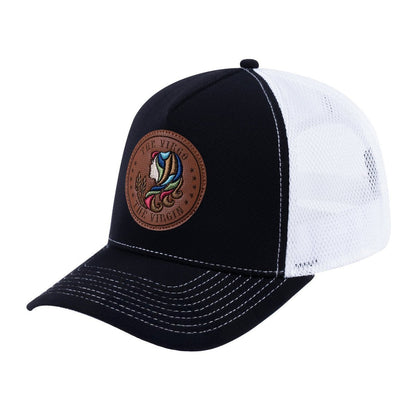 Virgo Zodiac V2 5-Panel Trucker Hat with Black front and White back