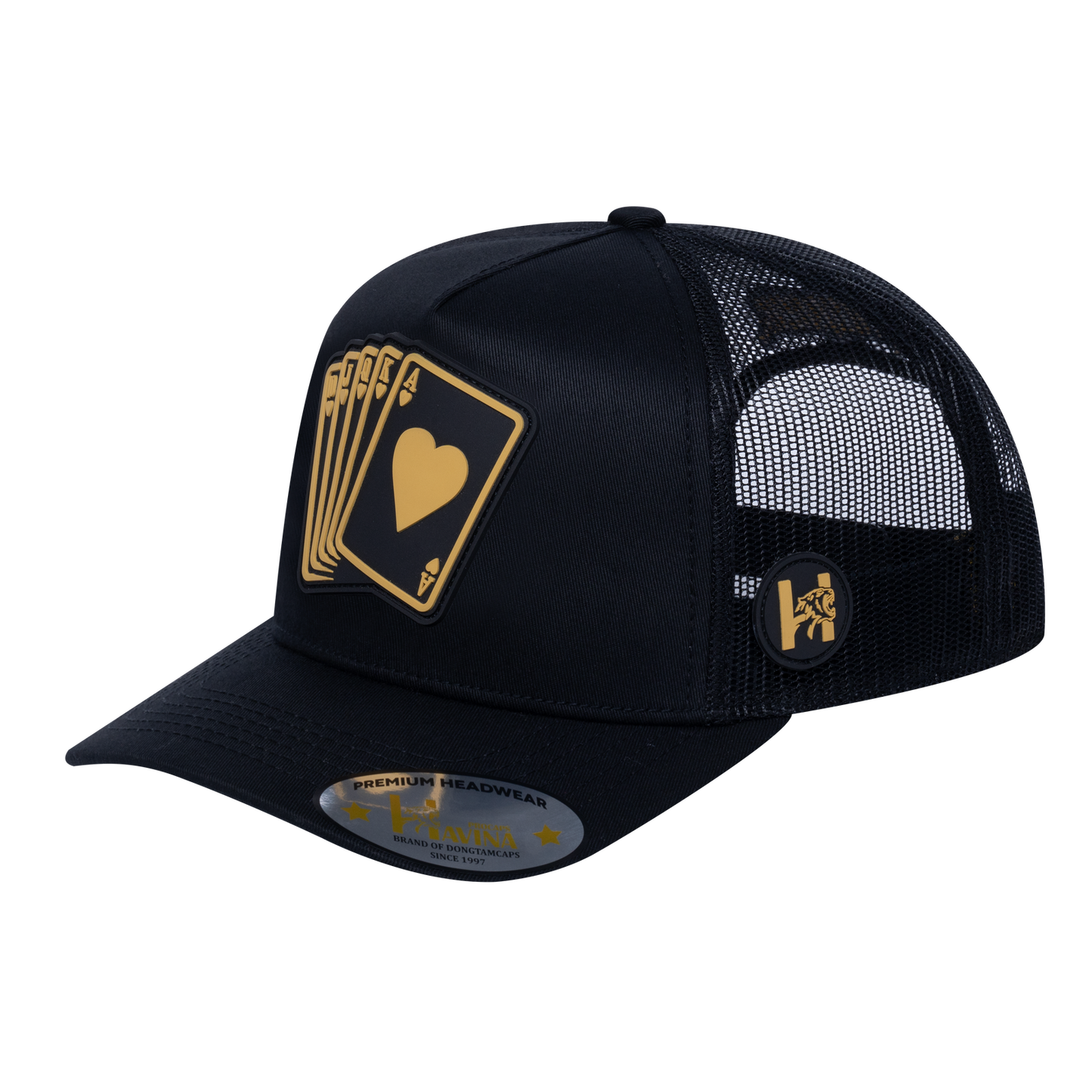 Poker 10JQKA 5-Panel Trucker Hat - Black front, Black back, POKER1 - T5-BTC-B-POKER1