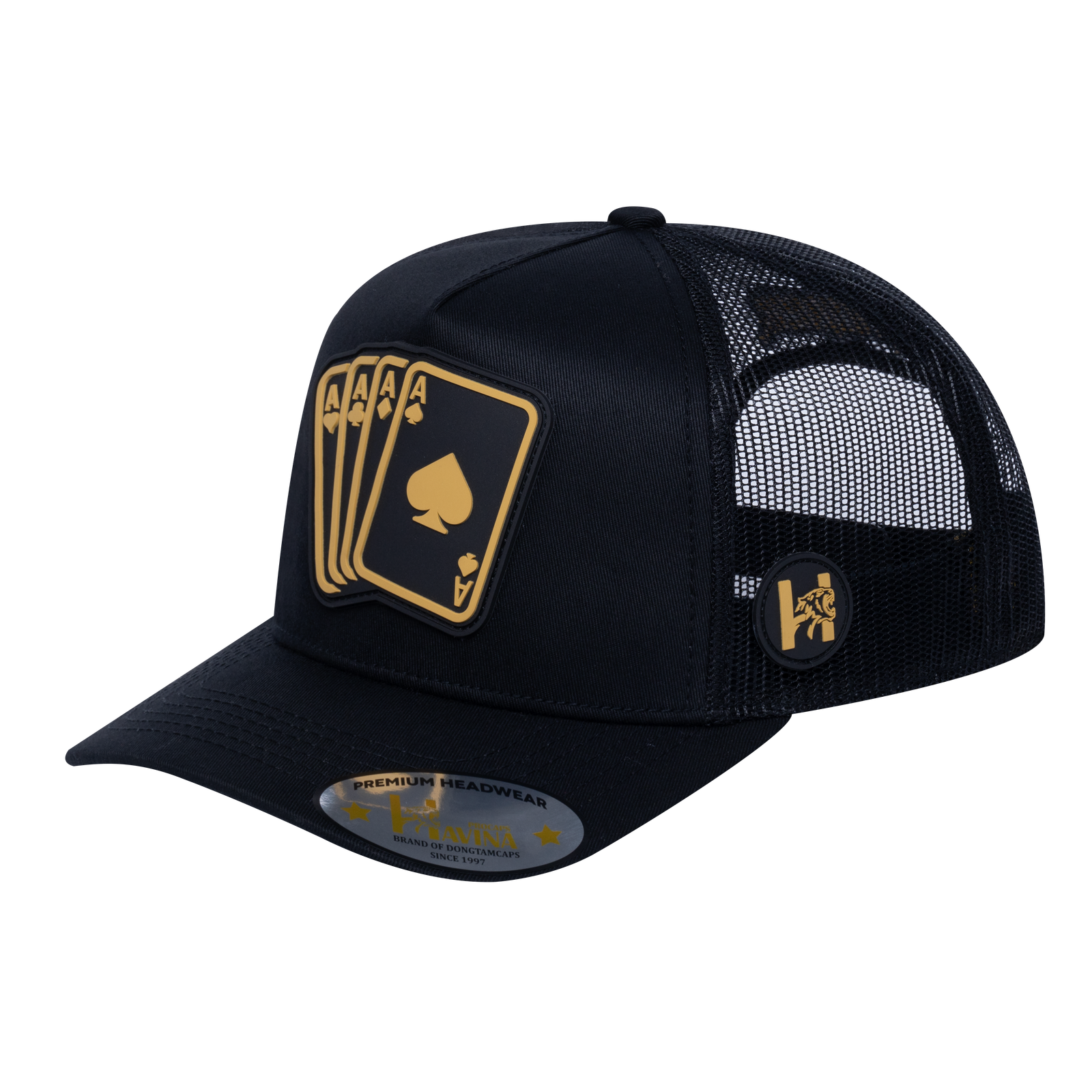 Winner Poker 10JQKA 5-Panel Trucker Hat - Black front, Black back, WINNER1 - T5-BTC-B-WINNER1