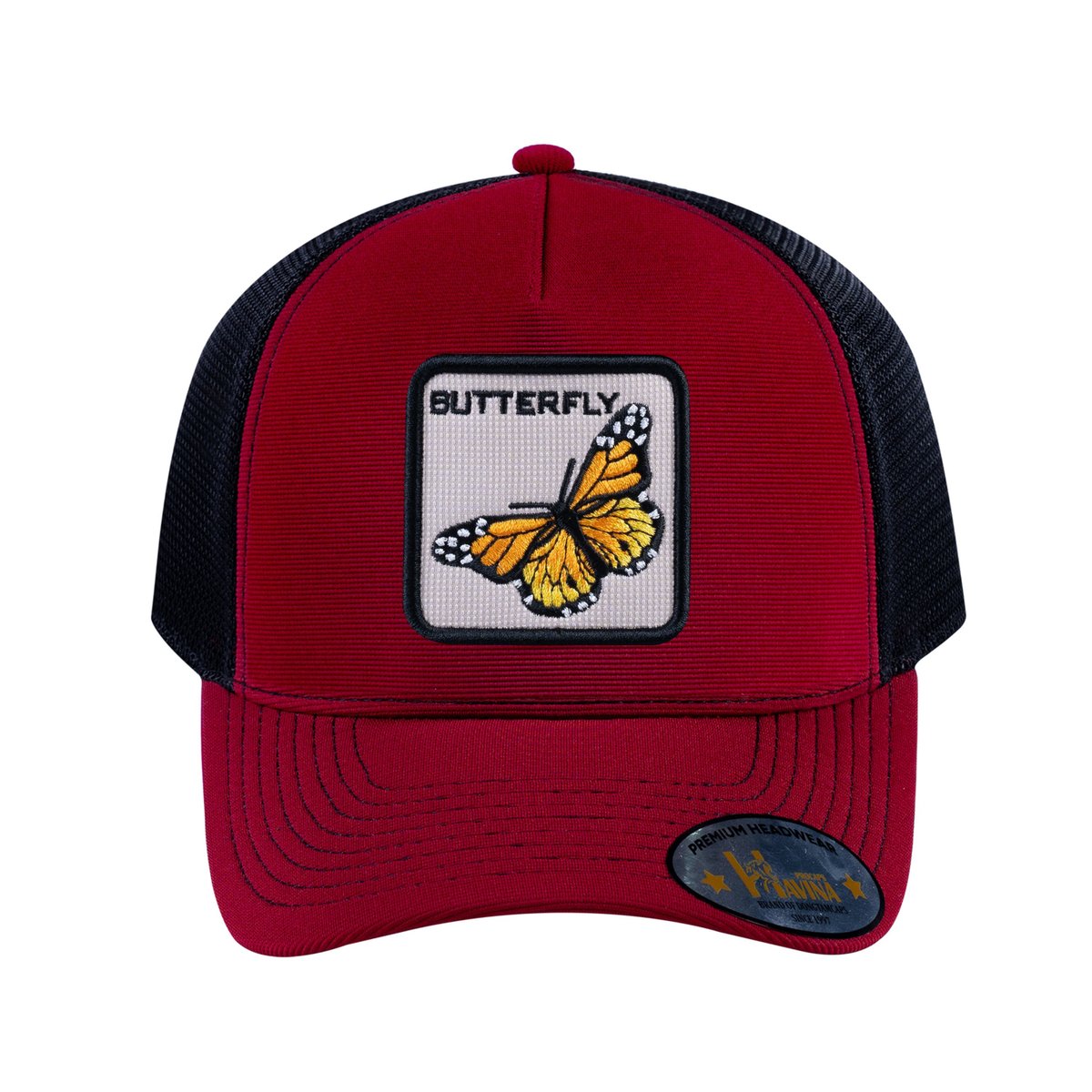 Butterfly V2 5-Panel Trucker Hat with Burgundy front and Black back