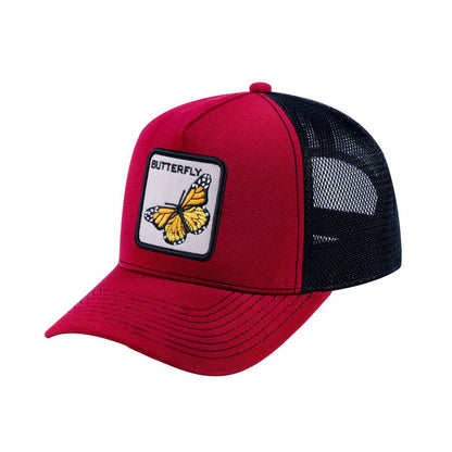 Butterfly V2 5-Panel Trucker Hat with Burgundy front and Black back