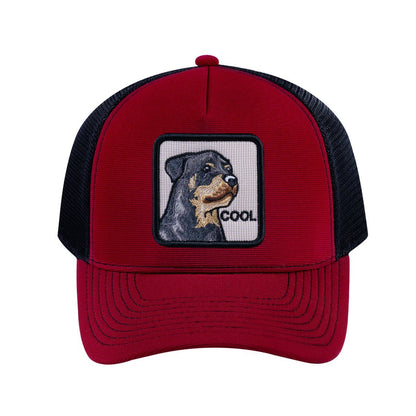 Dog V2 5-Panel Trucker Hat with Burgundy front and Black back