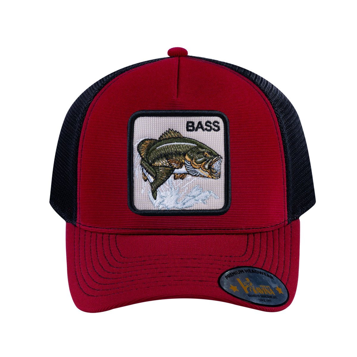 Bass V2 5-Panel Trucker Hat with Burgundy front and Black back