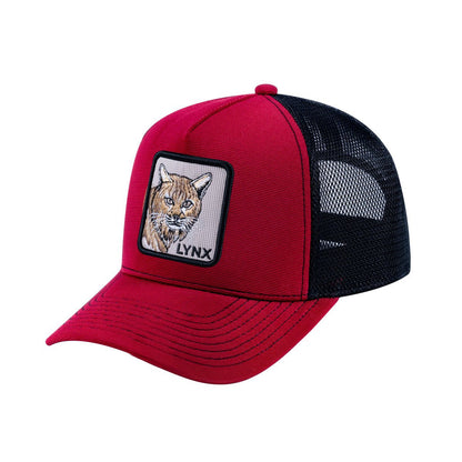 Lynx V2 5-Panel Trucker Hat with Burgundy front and Black back