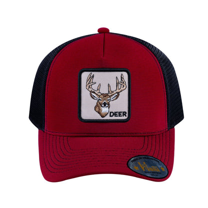 Deer V2 5-Panel Trucker Hat with Burgundy front and Black back