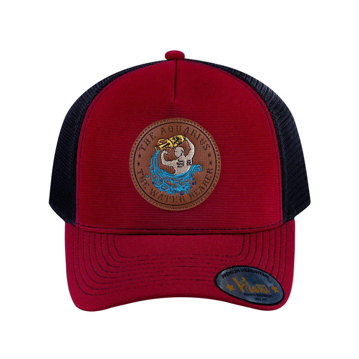 Aquarius Zodiac V2 5-Panel Trucker Hat with Burgundy front and Black back