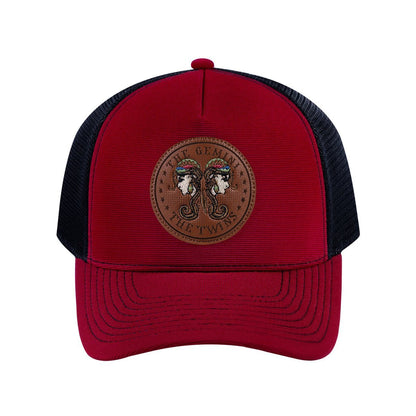 Gemini Zodiac V2 5-Panel Trucker Hat with Burgundy front and Black back