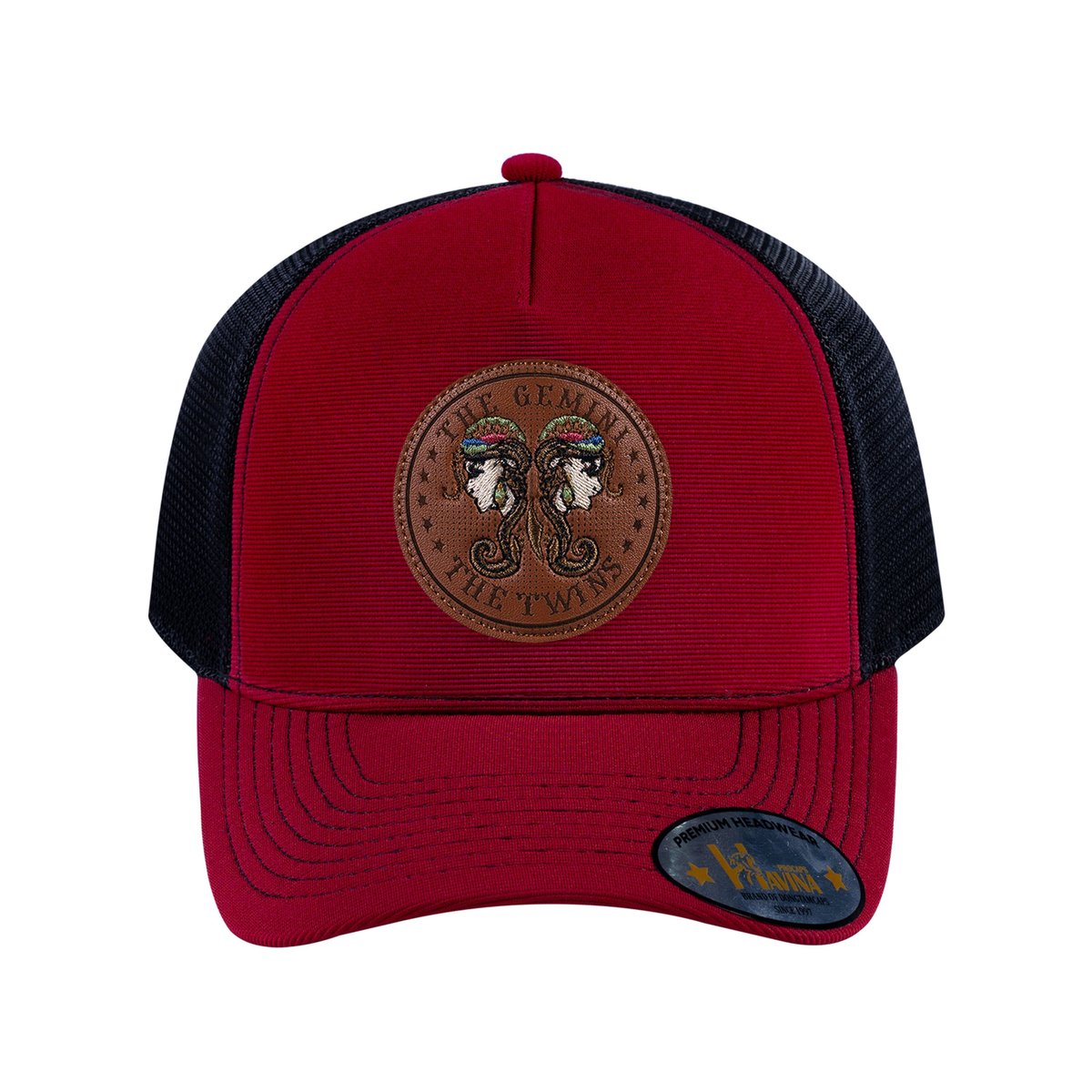 Gemini Zodiac V2 5-Panel Trucker Hat with Burgundy front and Black back