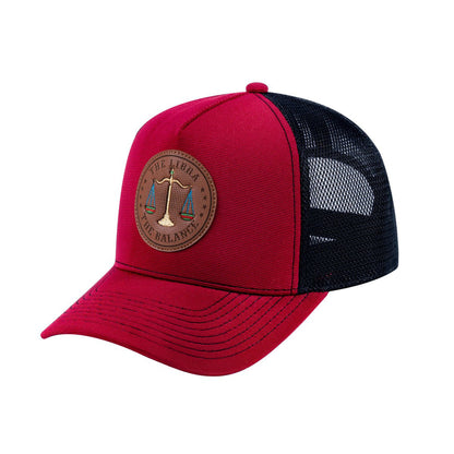 Libra Zodiac V2 5-Panel Trucker Hat with Burgundy front and Black back
