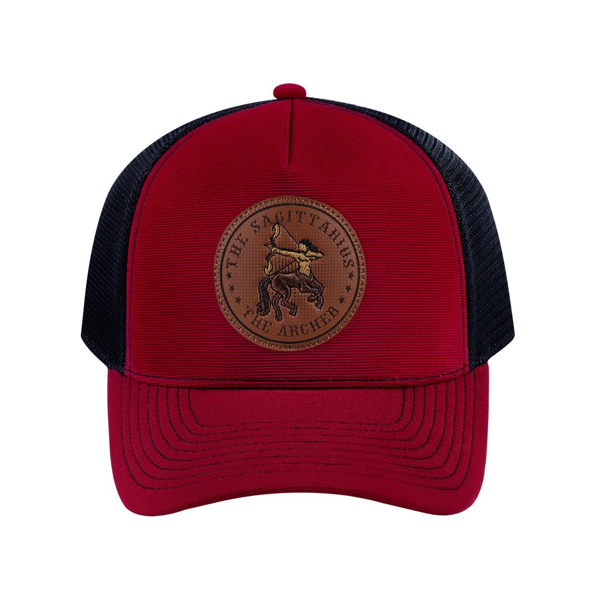 Sagittarius Zodiac V2 5-Panel Trucker Hat with Burgundy front and Black back