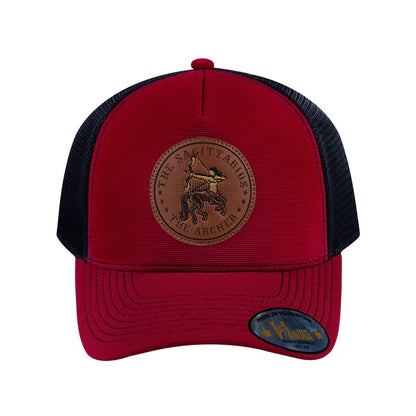 Sagittarius Zodiac V2 5-Panel Trucker Hat with Burgundy front and Black back