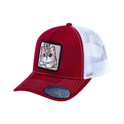 Cat V2 5-Panel Trucker Hat with Burgundy front and White back