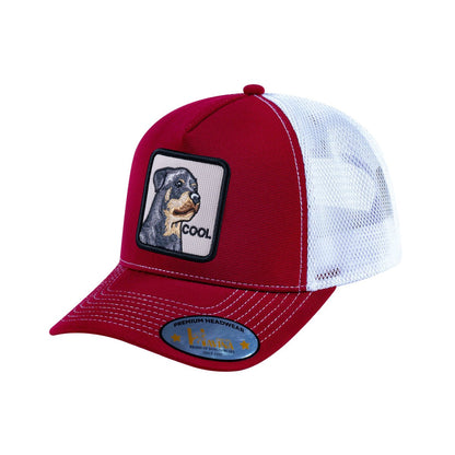 Dog V2 5-Panel Trucker Hat with Burgundy front and White back