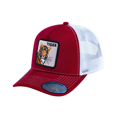 Tiger V2 5-Panel Trucker Hat with Burgundy front and White back