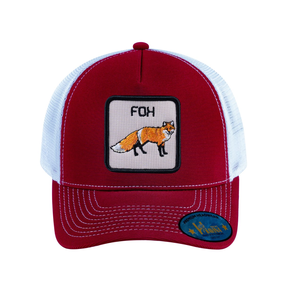 Fox V2 5-Panel Trucker Hat with Burgundy front and White back