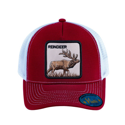 Reindeer V2 5-Panel Trucker Hat with Burgundy front and White back