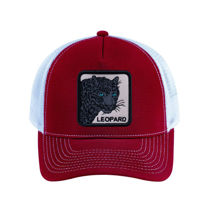 Leopard V2 5-Panel Trucker Hat with Burgundy front and White back