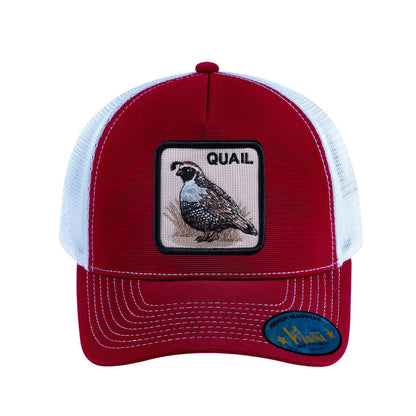 Quail V2 5-Panel Trucker Hat with Burgundy front and White back