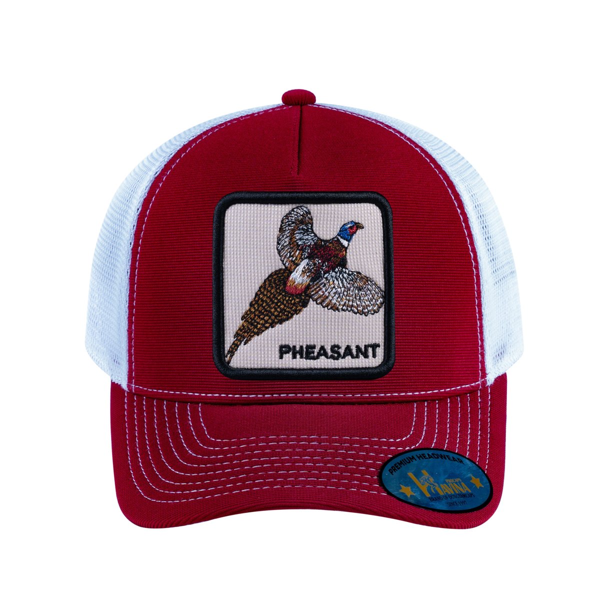 Pheasant V2 5-Panel Trucker Hat with Burgundy front and White back