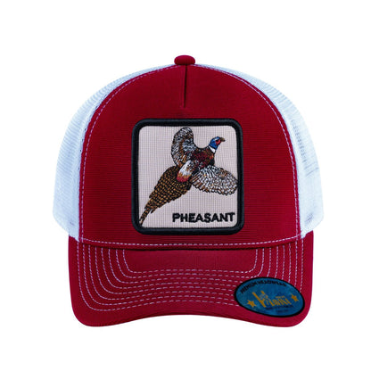 Pheasant V2 5-Panel Trucker Hat with Burgundy front and White back