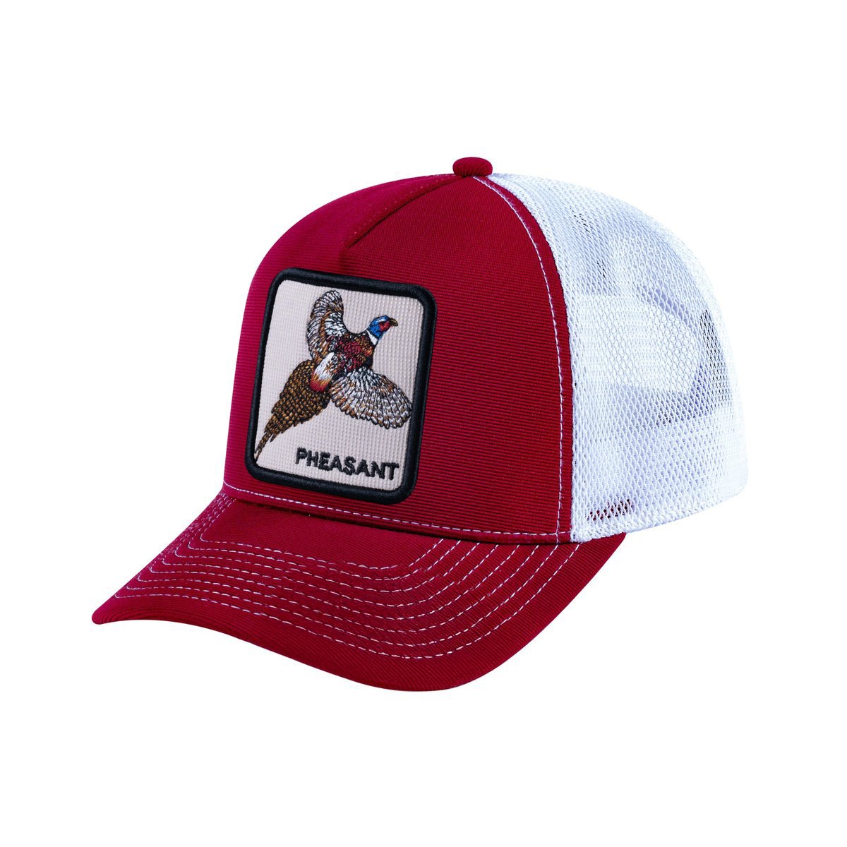 Pheasant V2 5-Panel Trucker Hat with Burgundy front and White back