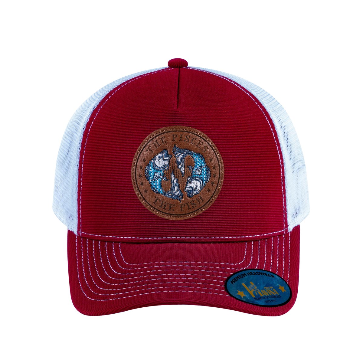 Pisces Zodiac V2 5-Panel Trucker Hat with Burgundy front and White back