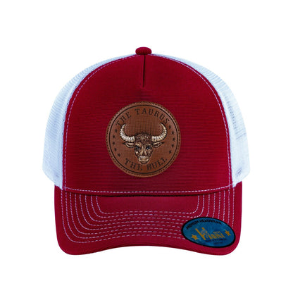 Taurus Zodiac V2 5-Panel Trucker Hat with Burgundy front and White back