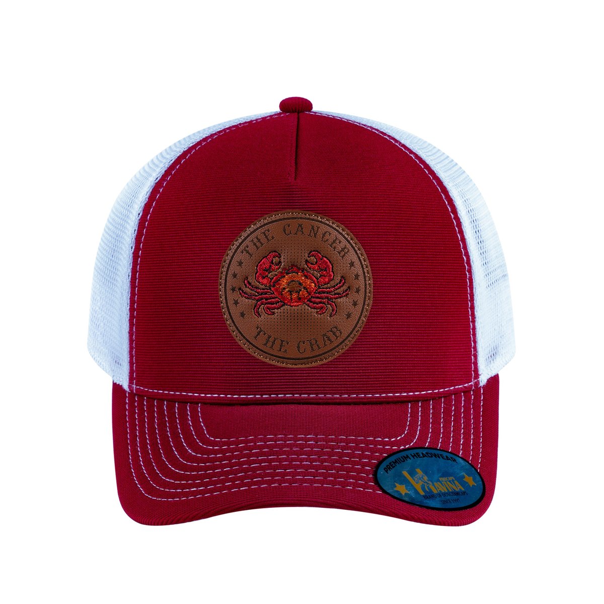 Cancer Zodiac V2 5-Panel Trucker Hat with Burgundy front and White back